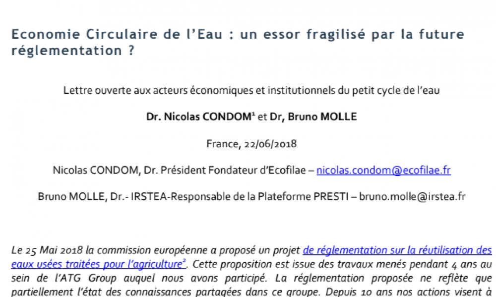 Economie Circulaire de l’Eau : un essor fragilisé par la future réglementation ?